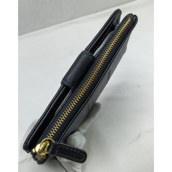 Fossil Black Pebbled Leather Zipper Closure Credit Card ID Window Bifold Wallet - Picture 5 of 15